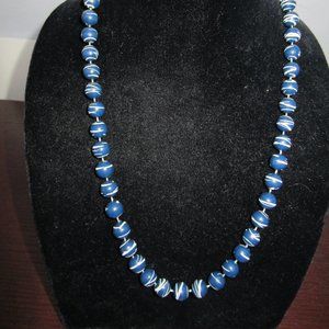 blue white bead beaded 24" necklace